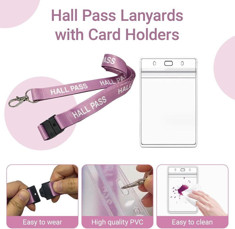 BEMAXYE Hall Pass Lanyards with Card Holders, School Classroom Passes Lanyard Set for Teacher Parents (10 x Pink) - Image 3